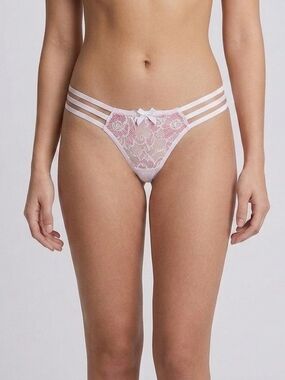 Lace Strappy Thong Panty - Pink